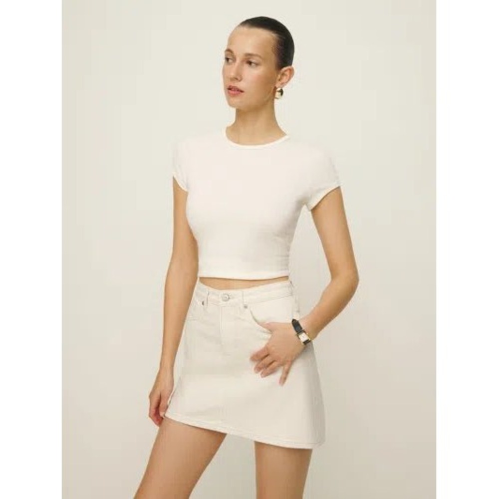 Reformation Lydia High Rise Denim Mini Skirt Fior Di Latte Off White 27 57602